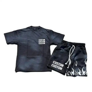 Nouvel ensemble de shorts pour hommes en coton, style décontracté, effet délavé au soleil, logo personnalisé avec impression, fabrication de qualité supérieure, couleur unie, respirant - Product Image 5