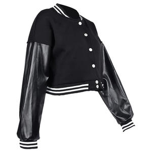 Design personnalisé 100% serviette de laine broderie couleur unie en cuir biologique à manches longues rayures col femmes culture sports varsity vestes - Product Image 5