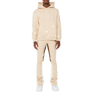 Chándal de Invierno de 2 Piezas para Hombre, Diseño Personalizado, Estampado Desgastado, con Capucha y Pantalones Acampanados, de Alta Calidad, Moderno y Cómodo - Product Image 1