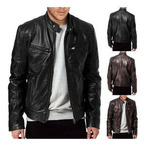 Standing Collar <b>Punk</b> Leather <b>Jacket</b> for Men Winter Business Zipper Leather <b>Jacket</b> Winter Black Racing Leather <b>jacket</b> for men - Product Image 6