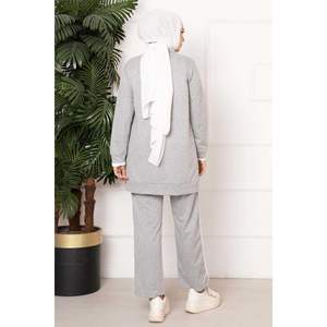 Survêtement gris à deux fils coupe-vent respirant entraînement Jogging porter Logo imprimé hiver survêtement ensemble strass lavé - Product Image 4