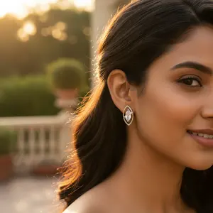 Women's 925 Silver <b>Fine</b> <b>Stud</b> <b>Earrings</b> with White Stone Jewelry Gift - Product Image 1