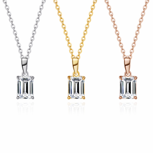 Bijoux fins, pendentif en moissanite de 1 carat, couleur D, VVS1, émeraude solitaire, collier ras du cou en argent sterling 925, collier de mariage pour femmes - Product Image 2