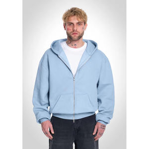 Nouveau hommes personnalisé de haute qualité 100% coton polaire tissu bleu clair couleur solide motif sérigraphie pull à capuche pour hommes - Product Image 4