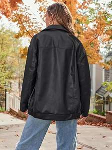 Chaquetas de gran tamaño de cuero genuino para mujer, chaquetas de mujer de alta calidad gris oscuro, abrigos de moda para motocicleta al por mayor, logotipo personalizado - Product Image 4