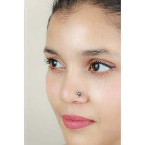 925 Silver Vintage Sunflower Nosepin Nazakat Body Jewelry with Opal 14K <b>Titanium</b> Stainless Steel Ball Pattern <b>Studs</b> - Product Image 2