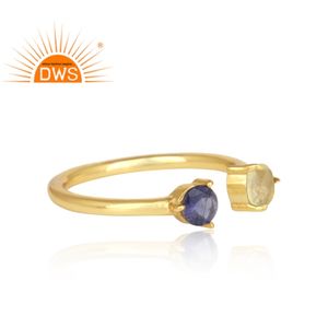 แหวนเงินแท้925ชุบทอง18K ประดับมะนาวโทแพซและพลอย iolite แบบปรับได้สำหรับเป็นของขวัญสำหรับผู้หญิง - Product Image 2