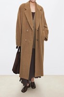 Manteau Trench Femme en Laine et Viscose, Double Boutonnage, Vert Mousse, Coupe Oversize, Revers Cranté, Ceinturé, Long, Hiver, Élégant, Classique