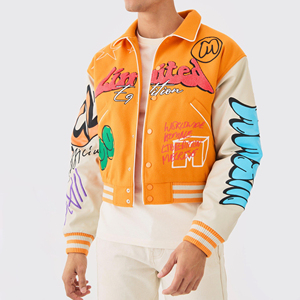 Veste universitaire de haute qualité fabriquée par un fabricant OEM, broderie en chenille, manches en cuir, veste universitaire personnalisée avec lettres, veste de baseball - Product Image 1