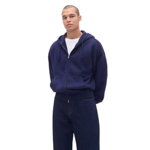 Sweat à capuche zippé bleu marine pour homme et femme, veste en polaire épaisse, streetwear, sweat-shirt décontracté, automne, chaud, fermeture éclair intégrale, capuche brodée, 100% - Product Image 2