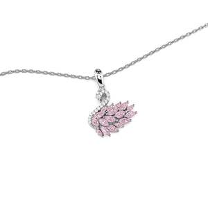 Jeulia Sparkling Pink Swan <b>Necklace</b> Sterling Silver & <b>Titanium</b> Rhodium Plated Claw Set Zircon - Product Image 2