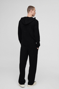 Black Textured Knit Hoodie and Relaxed Fit Pants Coordinated Set for <b>Men</b> Casual Wear Soft Knit Fabric Matching Streetwear Outfit - Product Image 2