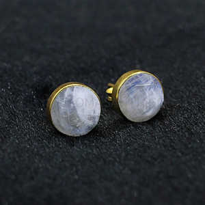 Venta al por mayor Rainbow Moonstone Stud Pendientes Joyas de piedras preciosas chapadas en oro - Product Image 3