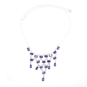 925 <b>Sterling</b> <b>Silver</b> Natural Amethyst Necklace Purple <b>Choker</b> Gemstone Jewelry with Topaz Perfect Gift for Her-NL0317-GS - Product Image 1
