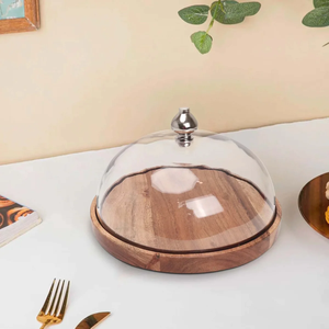 Custom Luxury Acacia Wooden Cake <b>Stand</b> with Glass Dome <b>Turntable</b> Rotating Baking Equipment for Serving and Displaying Cake - Product Image 4
