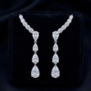 Women's 18K White, Yellow Gold Pear Cut <b>Climber</b> <b>Earrings</b> Lab Diamond IGI Certified Classic Style Jewelry Everyday Wear - Product Image 2