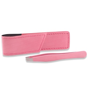 Pinzas para Cejas de Color Rosa con Punta Inclinada y Alineación Profesional, Tamaño Personalizado, con Estuche de Transporte con Cierre Magnético - Product Image 3
