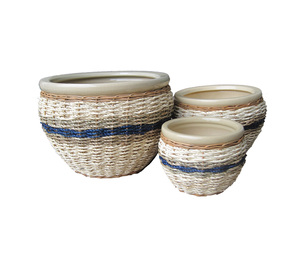 Macetas de cerámica modernas para interiores con decoración de junco/ratán, juego de macetas de arcilla esmaltada para decoración del hogar y suministros de jardín, a los mejores precios. - Product Image 1
