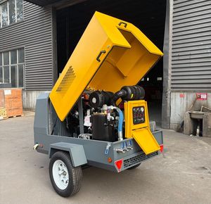 Compresseur d'air diesel portable haute pression jaune et noir, refroidi par air, de type remorque, pour utilisation sur chantier industriel - Product Image 4