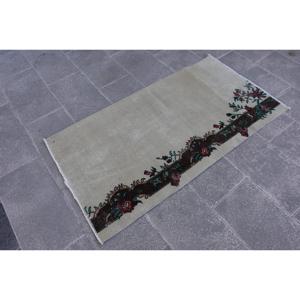 พรมวินเทจขนาดเล็ก 2.6x5 ฟุต (79x152 ซม.) พรมลายดอกไม้สีขาวสไตล์ตุรกี - Product Image 1