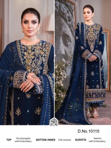 Nouvelle collection de costumes pakistanais semi-cousus en georgette pure avec broderie travail vente en ligne vêtements indiens et pakistanais - Product Image 3
