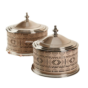 Calentador de alimentos de Metal de diseño con acabado plateado, cazuela hecha a mano de buena calidad, forma redonda, nueva olla caliente de lujo - Product Image 3