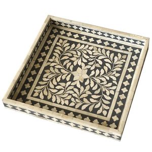 Bandeja de servicio ecológica de grado comercial rectangular con incrustaciones de resina de hueso elegante, incrustaciones de perlas madre minimalistas occidentales de alta calidad - Product Image 5