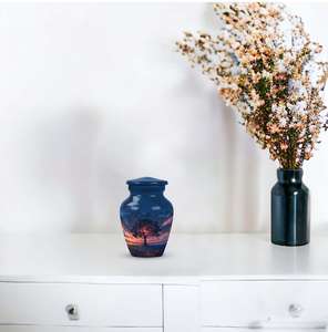 Urne Galactic Bloom pour adultes Urne artistique cosmique bleue et rose crépusculaire pour cendres Urne décorative moderne au coucher du soleil - Product Image 5