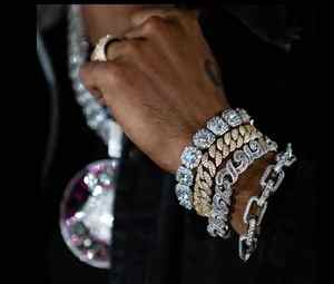 Cadena cubana de moissanita de 12MM, cadena de eslabones cubanos de moissanita de Plata de Ley 925, cadena cubana Punk, collar de plata de Hip Hop, pulseras - Product Image 2