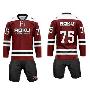 Uniformes de hockey sur glace personnalisés pour hommes avec impression du nom de l'équipe sur mesure, taille personnalisée, 100% polyester, haute qualité, fabriqué au Pakistan, service OEM - Product Image 4