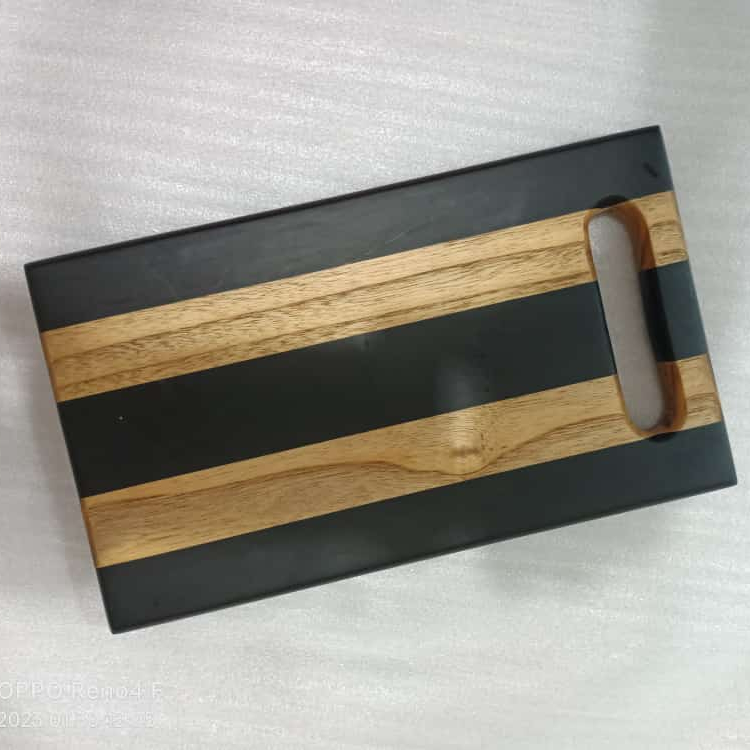 Capa de mezcla de madera de caoba, Amara de ébano, piedra de resina, queso, pastel, pan tostado, personalizada, tabla de cortar elegante