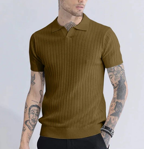Polo de Golf de Manga Corta con Cuello Tipo Johnny de Secado Rápido para Hombre, Servicio OEM, Pique 50% Algodón/50% Poliéster 220 GSM - Product Image 1