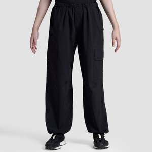 Pantalones Cargo Casuales Negros para Niñas, de Lona Tejida, Elásticos en la Cintura, Transpirables, de Pierna Ancha, Teñidos de Colores, con Técnica Arrugada, Talla XL, para Otoño - Product Image 1