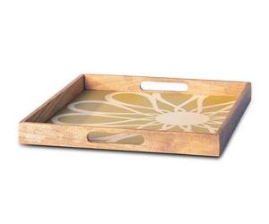 Plateau de service personnalisé en bois et impression activée de forme ronde de couleur jaune et blanche décorer la table plateau de style modèle utilisé plateau en bois - Product Image 4