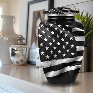 Bandera americana Urna blanca y negra para cenizas humanas Urnas conmemorativas para adultos para hombre y mujer Urna decorativa para cenizas de adultos Tamaño personalizado - Product Image 6