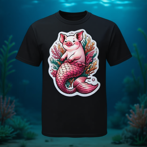 Camiseta premium para niñas con diseño de cerdita sirena adorable con cola de sirena - Product Image 3