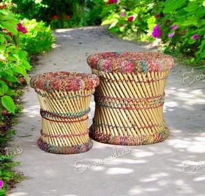 Tabouret de canne en bambou fait à la main Sarkanda Cane Muddha Lot de deux tabouret ottoman coloré pour salon extérieur jardin parc incrustation d'os - Product Image 3