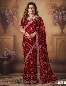 Nouvelle collection Notre saree de designer spécial pour Karva Chauth avec sérigraphie - Product Image 5