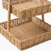 Plateau de présentation multifonctionnel carré en rotin naturel tressé à la main à 2 niveaux avec poignée pour la cuisine et la décoration intérieure, taille personnalisable
