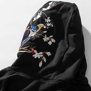 Streetwear Hommes Fleur Brodée Lourd 100% Coton Respirant Pocket Pullover Hoodies - Product Image 3