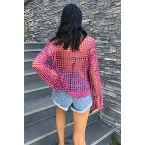 Blusa de punto calado con detalles de bolsillo estilo bohemio y brillo 1361 - Product Image 3