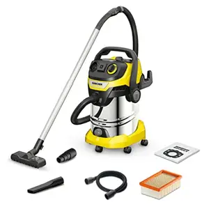 Water and Dust Vacuum Cleaner with Power Socket, Flat Pleated Filter, Cleaning Function, 1300W, Tank 30L, Drain Plug, Suction