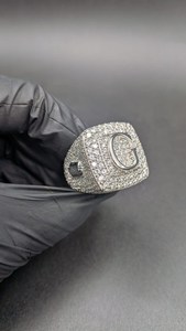 Custom Letter Square Design <b>Initial</b> <b>Ring</b> 925 Sterling Silver Rhodium Plated VVS Moissanite Diamond Sarkling - Product Image 6
