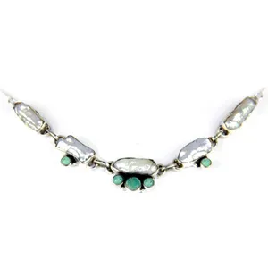 Collier en argent 925 avec perles et turquoise pour femmes, bijoux de mode classiques avec chaîne de perles d'ancre et de chiffres - Product Image 2