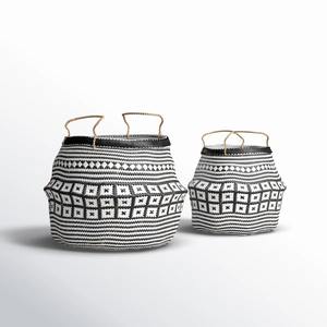 Set Of 2 Designer Black And White <b>Storage</b> Baskets With Rope Handles For Home <b>Organisation</b> And Modern Decor From India - Product Image 4