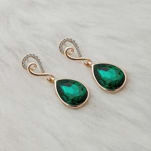 Kriaa Fine Dangle Earrings Green <b>Crystal</b> <b>Stone</b> with Gold Plating 1313637E Model - Product Image 1