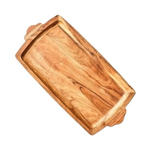 Plateau de service en bois de teck rectangulaire fabriqué à la main de qualité supérieure plat de présentation de cuisine de grande taille pour boissons nourriture-plateau à plateau fait main - Product Image 1