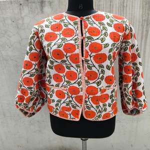 Handmade Quilted 100% Cotton Women's Autumn/<b>Winter</b> Eco-Friendly <b>Thick</b> Regular-Length <b>Coat</b> with Floral Pattern - Product Image 4