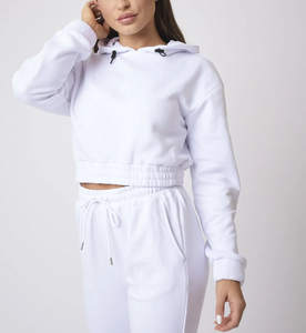 OEM High Quality <b>Lady</b> Pullover Hoodie with Stand Collar Long <b>Sleeve</b> Crop <b>Top</b> Autumn <b>Knitted</b> Fabric Front Logo Design for Women - Product Image 4