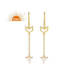 Meilleure vente en argent sterling plaqué or 18 carats naturel arc-en-ciel lune pierre gemme boucle d'oreille demi fabricant de bijoux fins - Product Image 1